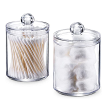 Qtip Dispenser Apothecary Jars Bathroom - Qtip Holder Storage Canister Clear Plastic Acrylic Jar for Cotton Ball,Cotton Swab,